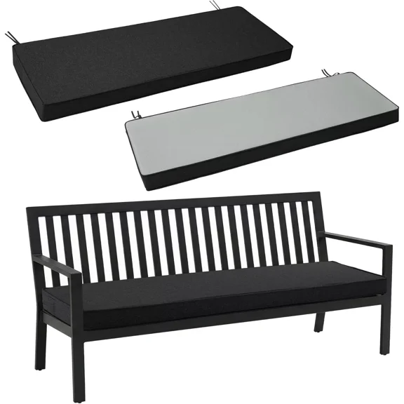 Ottowood Outdoor Bench Cushion 48" x 16", Black - Water & Fade Resistant Patio Furniture Cushions, Non-Slip Bench Seat Pad with Linen Textured Removable Cover for Garden Porch Sofa Settee