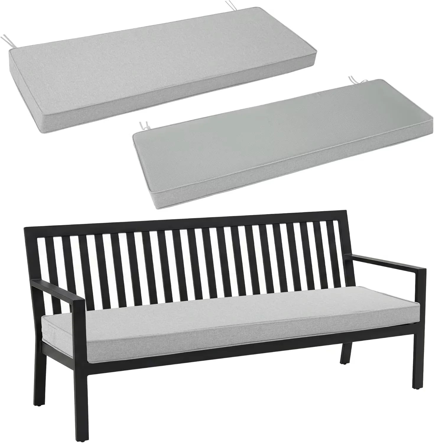 Ottowood Outdoor Bench Cushion 42" x 16", Light Grey - Water & Fade Resistant Patio Furniture Cushions, Non-Slip Bench Seat Pad with Linen Textured Removable Cover for Garden Porch Sofa Settee
