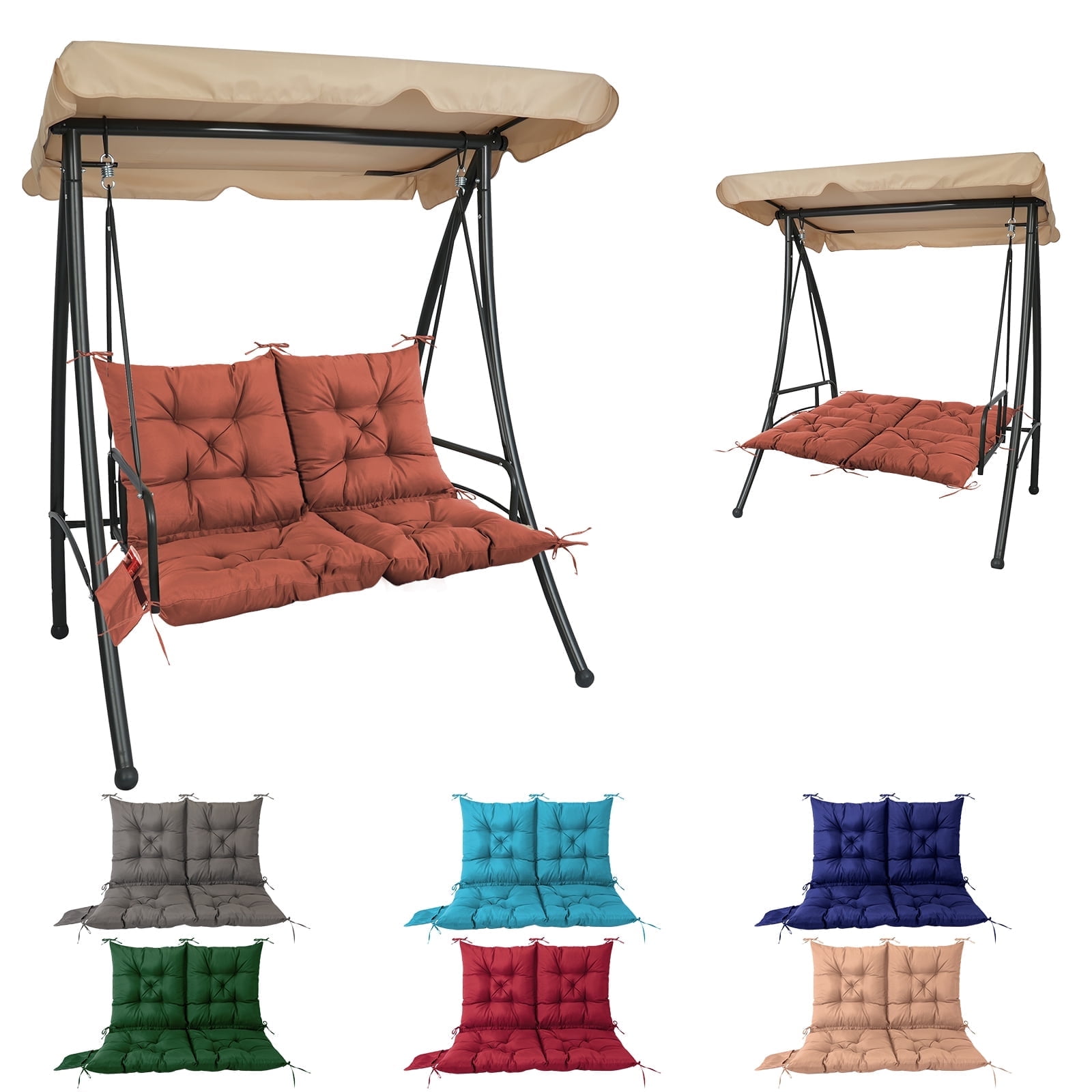 Outdoor Bench Cushion Matalde Swing Chair Cushion Waterproof Sun-Resistant with 8 Nonslip Ties, Deep Coffee 120cm*100cm
