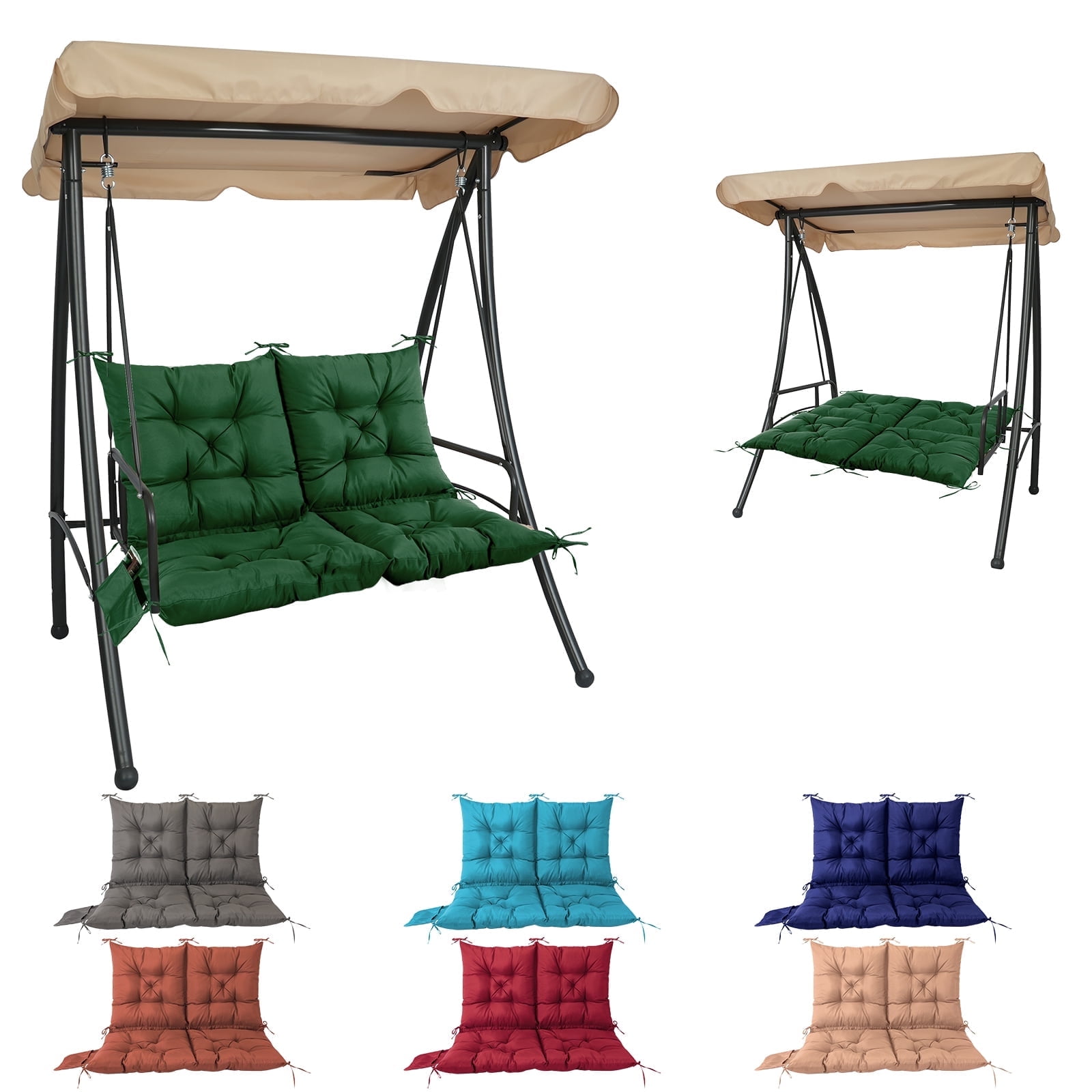 Outdoor Bench Cushion Matalde Swing Chair Cushion Waterproof with 8 Nonslip Ties, Dark Green 120cm*100cm