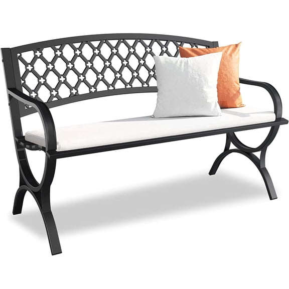 Outdoor Bench Garden Bench, Weatherproof Anti-Rust Heavy-Duty Outside Benches Clearance, Wrought Iron Metal Bench for Front Porch, Patio, Park