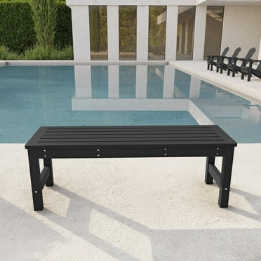 Outdoor Bench, Two Person Poly Lumber Porch Bench, Weatherproof Garden Bench That Never Rot and Fade, All-Weather Patio Bench Suit for Garden, Porch, and Park(Black)