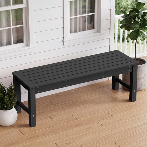 GONICHA, Outdoor Bench, Two Person, Weatherproof Poly Lumber Black ...