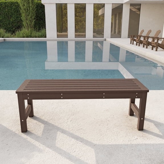 Outdoor Bench, Two Person Poly Lumber Porch Bench, Weatherproof Garden Bench That Never Rot and Fade, All-Weather Patio Bench Suit for Garden, Porch, and Park(Brown)