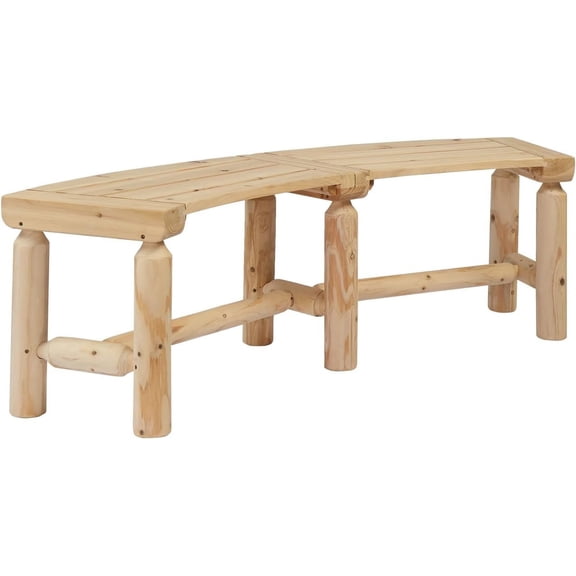Outdoor Bench Wooden Curved Bench, All-Weather Fire Pit Backless Patio Bench, 2-Person Seating Rustic Garden Bench for Backyard Porch Deck Entryway (Natural)