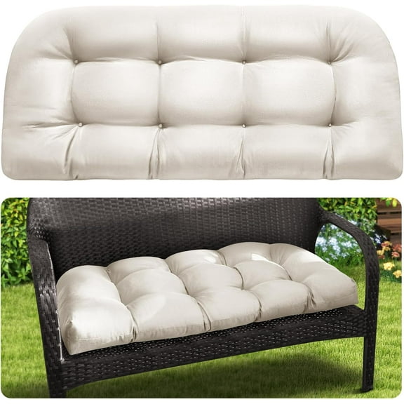 Outdoor Bench n, Memory Foam Loveseat n for Patio Furniture Wicker Chair, Settee Porch Swing Seat n, 44 x 19 Inches (Antique White)