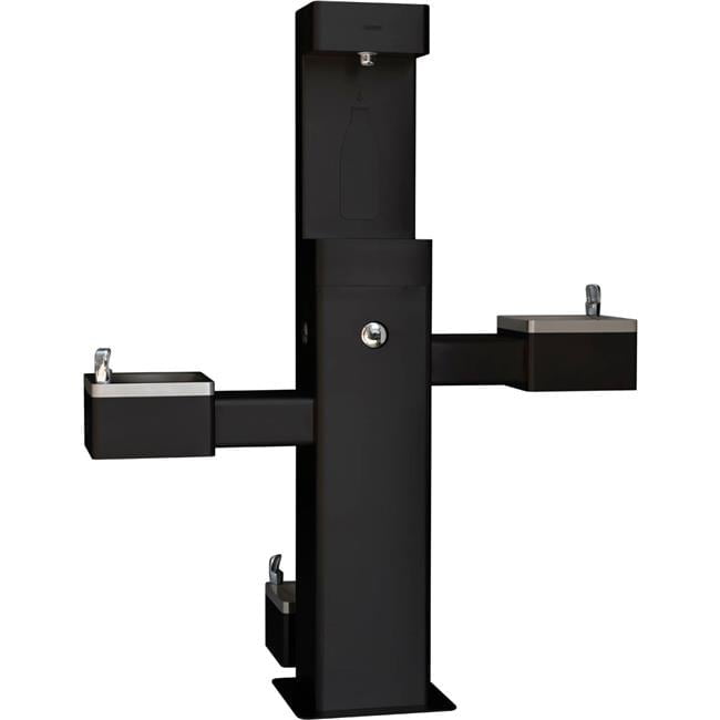 Black Stainless Steel Outdoor Bi-Level Drinking Fountain with Bottle Filler & Pet Station