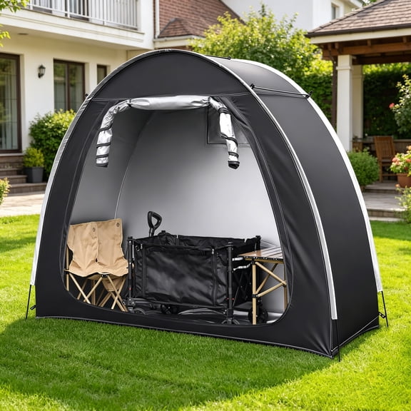 Outdoor Bicycle Storage Tent, Waterproof Oxford Fabric Fabric Bicycle Shelter with 9mm Fiberglass Poles, Portable Bicycle Awning for 2 - 3 Bicycles, Gardening Tools, and Camping Gear.