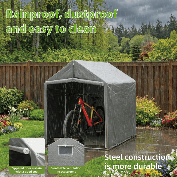 Outdoor Bike Shed, 6 x 4 ft Bicycle Storage Shed - Storage Shed with Roll-Up Door and Ventilation Window, Waterproof and Windproof PE Tarpaulin Tool Shed, Garden, Backyard, Portable Small Shed