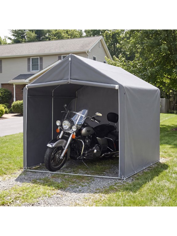 Outdoor Bike Shed, 8 x 6 ft Motorcycle Storage Shed - Storage Shed with Roll-Up Door and Ventilation Window, Waterproof and Windproof PE Tarpaulin Tool Shed, Garden, Backyard, Portable Small Shed