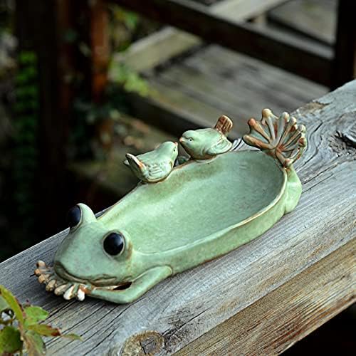 Outdoor Bird Bath Easy-to-use Ceramic Frog Bird Feeder Garden Terrace Ceramic Crafts Fruit Tray Home Decoration$$Garden & Patio