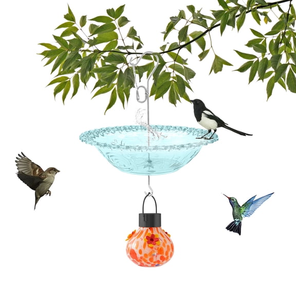 Outdoor Bird Bath Feeder with Cover - Hanging Windproof Rainproof Bird Feeding Station for Garden Courtyard - Bird Bath and Feeder Combo for Wild Birds - Decorative Hanging Bird Accessory