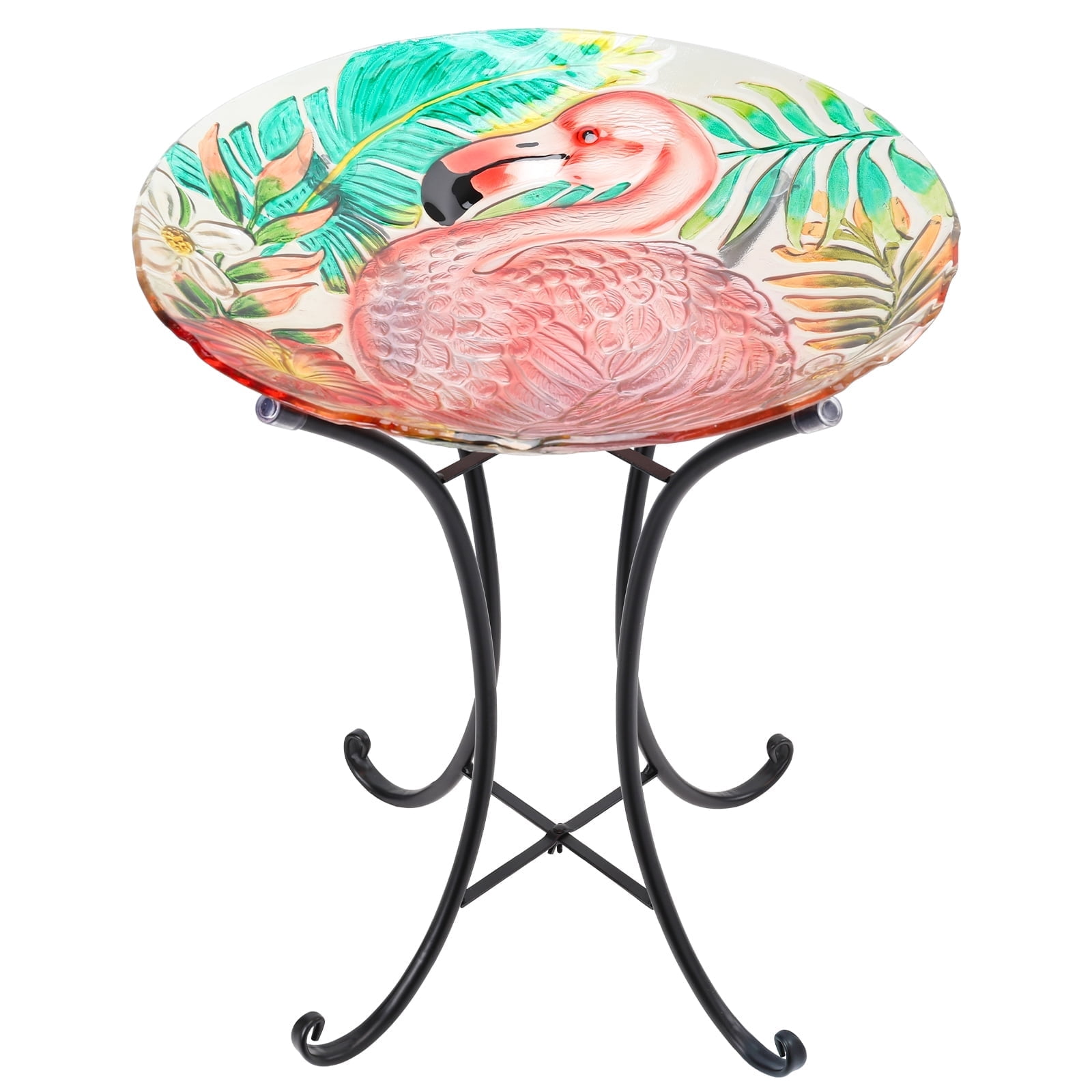 Outdoor Bird Bath, Flamingo Pattern Birdbath, Birdbath with Metal Stand, Attractive to Birds, Suitable for Outdoor Decoration in Patio Garden Lawn