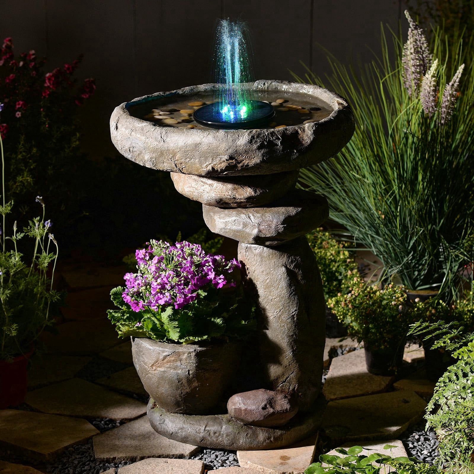 Outdoor Bird Bath Fountain Garden Fountain for Patio Yard Vertical Space Saving Design Weather Resistant Resin Fiberglass Composite