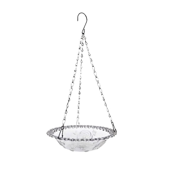 Outdoor Bird Bath, Glass Sculpted Piece, Bird Bath Sculpted Piece, Decorative Glass Sculpted Piece, Hanging Chain, Hanging Hook, OutdoorandGarden, 9inDepth, Decorative, Tray,