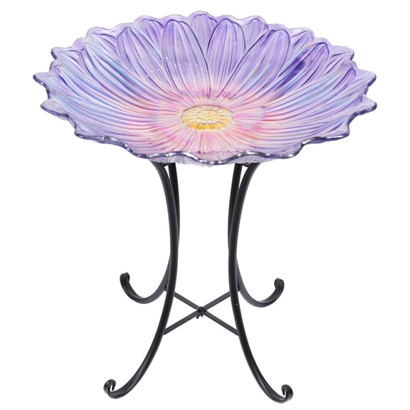 Outdoor Bird Bath, Mauve Flower Bird Bath with Metal Stand, Attract Birds, Patio Garden Decoration, Outdoor Decoration