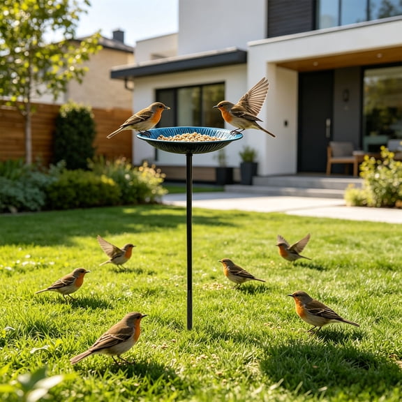 Outdoor Bird Bath Stand 5 Prong Heavy Duty Bird Bath Feeder Station Garden Yard Patio Balcony Bird Water Bathing Basin For Wild Birds Stable Anti Tip Ground Installation Garden Decoration