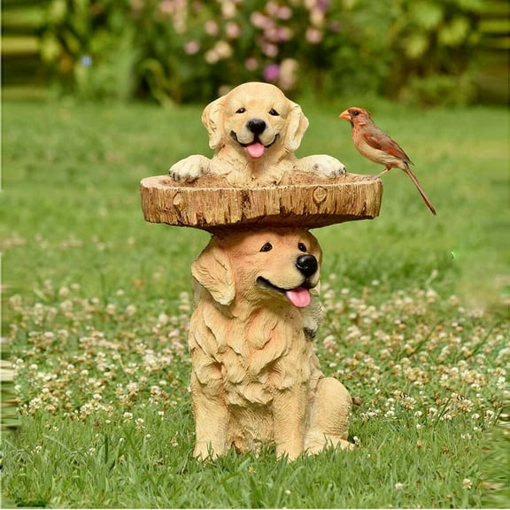 Outdoor Bird Bath with Stand - Heavy Duty Resin Tree Trunk Design Birdbath for Garden Decor, Water Bowl for Birds on Pedestal Base (Wildlife Watching)