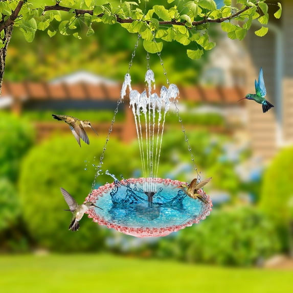 Outdoor Bird Bath with USB Powered Fountain, Hanging and Floating Feeder, Water Spray Effect with Adjustable Nozzles, Lightweight for Garden and Patio Decor