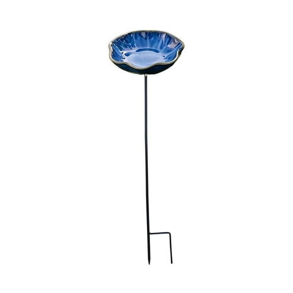 Outdoor Bird Baths, Ceramic Flower Design Outdoor Bird Baths, Metal Stake Colorful Shallow Bowl Outdoor Pollinator Watering Station for Butterflies Bees Hummingbirds Yard Art Gift