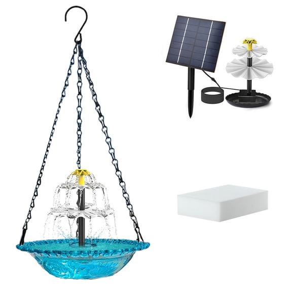 Outdoor Bird Feeder,Bird Feeders for Outside,Birdbath Fountain Solar Power,Hummingbird Fountain,with Solar Powered Pump,18*9IN(Blue)