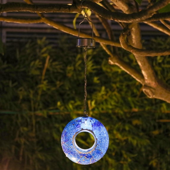 Outdoor Bird Feeder,Glass Fly Through Solar Bird Feeders,Mosaic Bird Feederfor Outdoor Hanging with Round Shape Glass Container for Garden Yard Decor