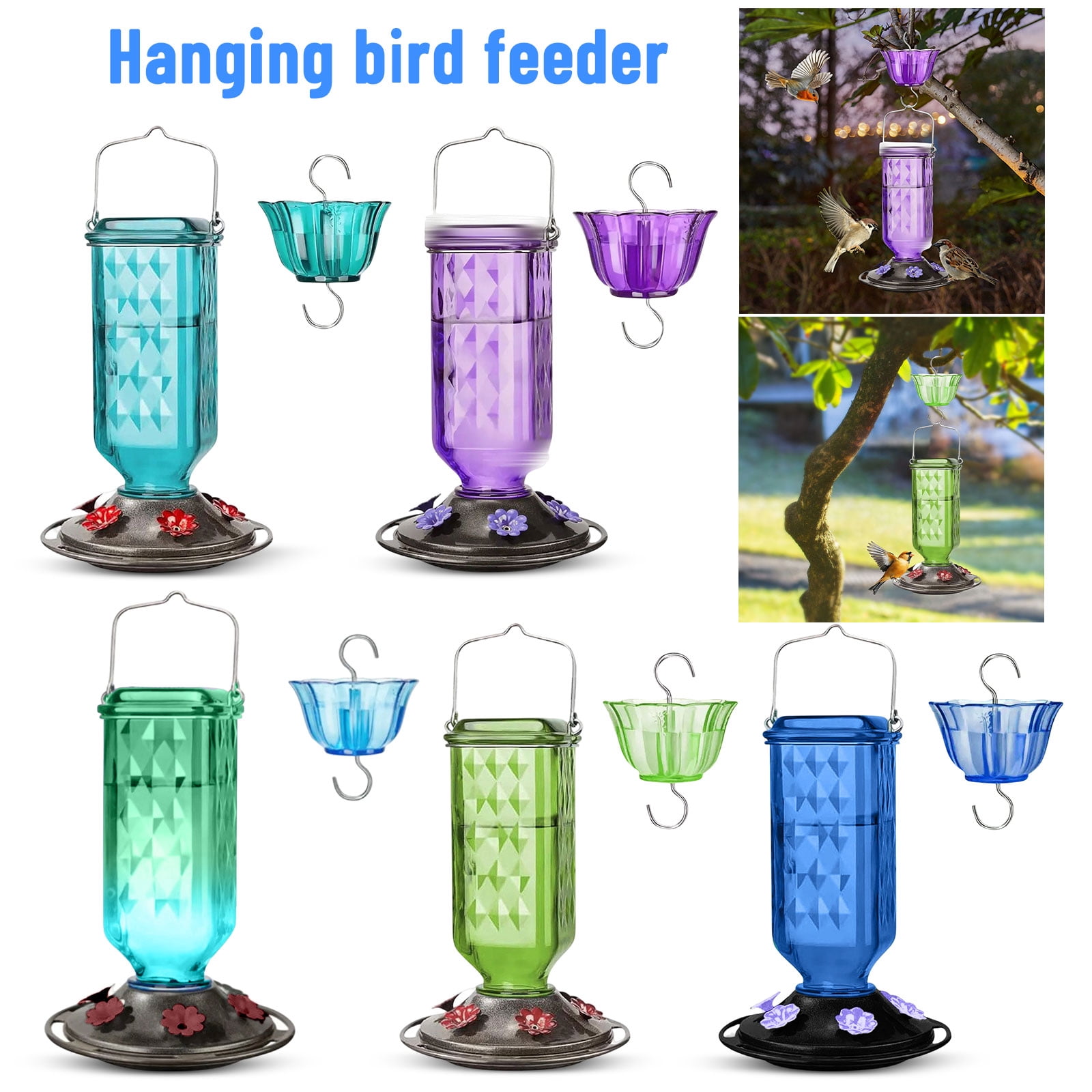 Outdoor Bird Feeder | Hanging Bird Feeder Plastic Hummingbird Feeder Proof for Garden Decorations Outdoor Blue Bird Feeder for Outdoors Hanging 1 Pack
