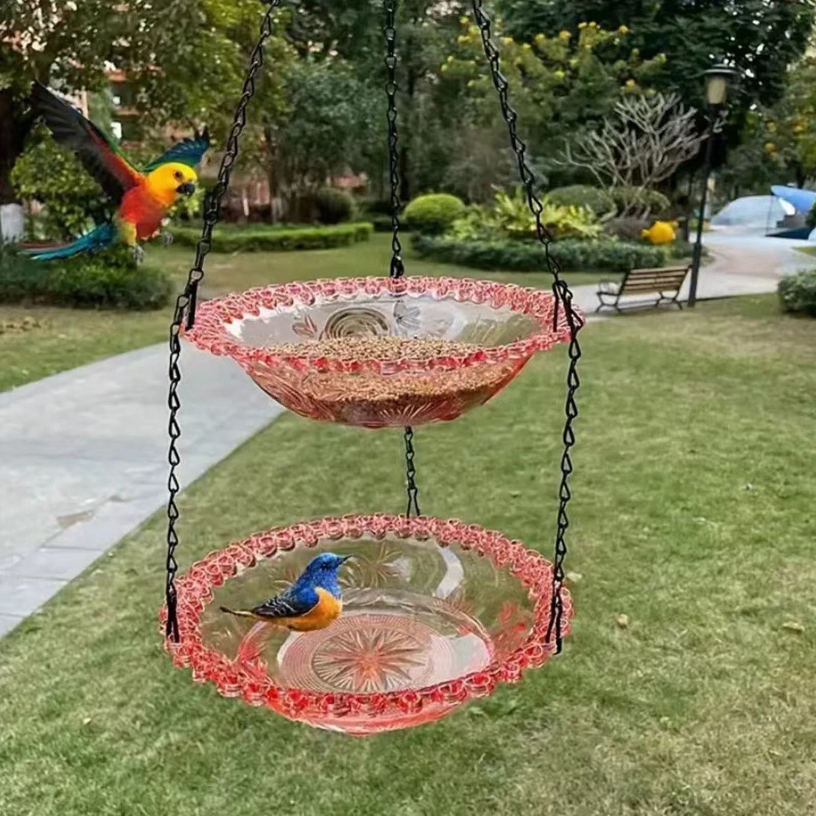 Outdoor Bird Feeder | Hanging Plastic Feeder for Balcony or Garden | Easy to Fill & Clean | Reusable Bird Bath & Food Feeder | Includes 1 Feeder