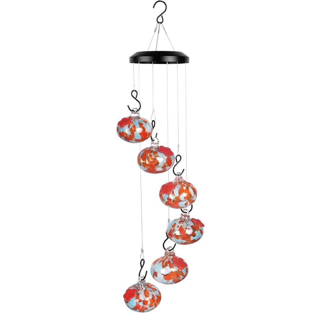 Outdoor Bird Feeder Wind Chimes Hummingbird Feeders with 6 Feeding Ports Easy Cleaning Garden Garden Yard Redness Color