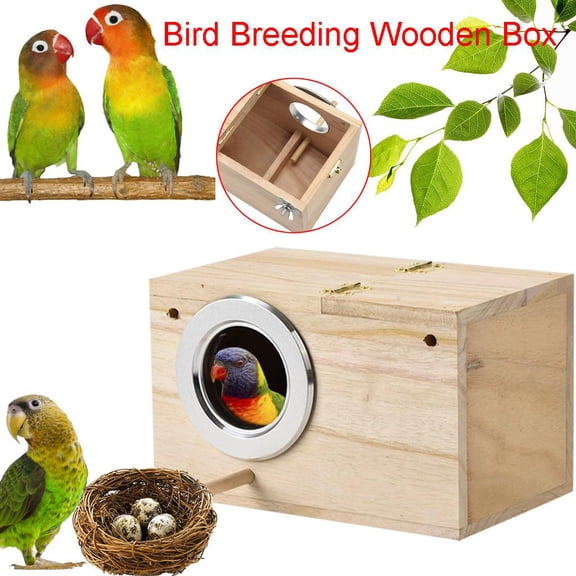 Outdoor Bird House, Parakeet Nesting Box, Finch Nesting Box, Pine Wood, Aluminum Entrance Ring, Wooden Box with Hinged Lid, Lift Top, Weather Resistant, Bird Habitat, Backyard