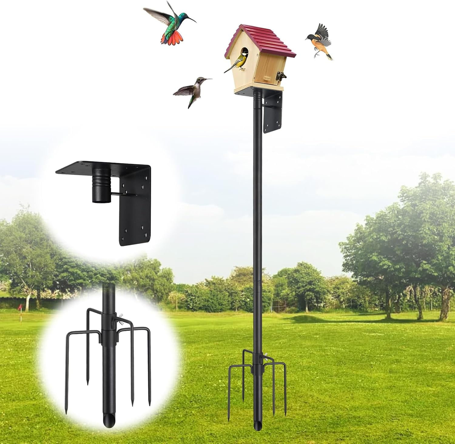 Bird Feeder Pole Stand – 74.5 Inch Height Feeding Station With 1-Inch Heavy Duty For Hanging