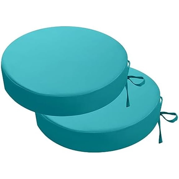 Outdoor Bistro Chair Cushions, 15”x15”x 3” Thick Outdoor Round Seat Cushions Set of 2 with Ties, Waterproof Round Patio Furniture for Garden A Peacock Blue,15x3 Inch-Round,2
