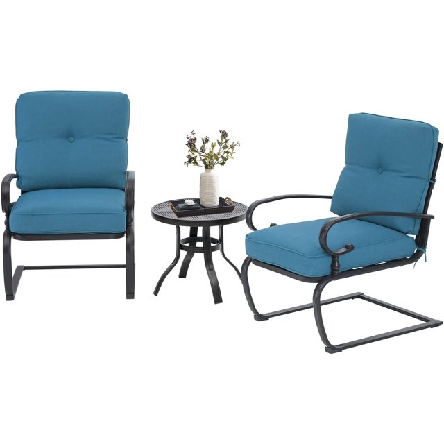 Outdoor Bistro Set 3Piece Spring Metal Lounge Cushioned Chairs and