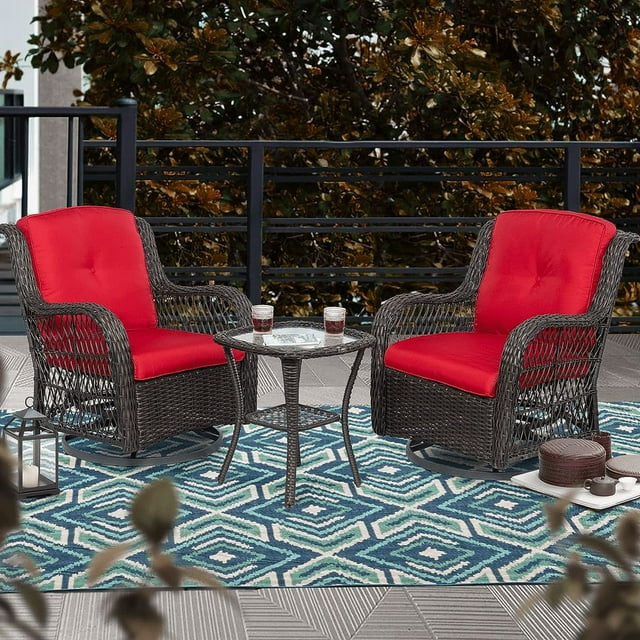 Outdoor Bistro Set 3 Pieces, Resin Wicker Swivel Rocker Patio Chair