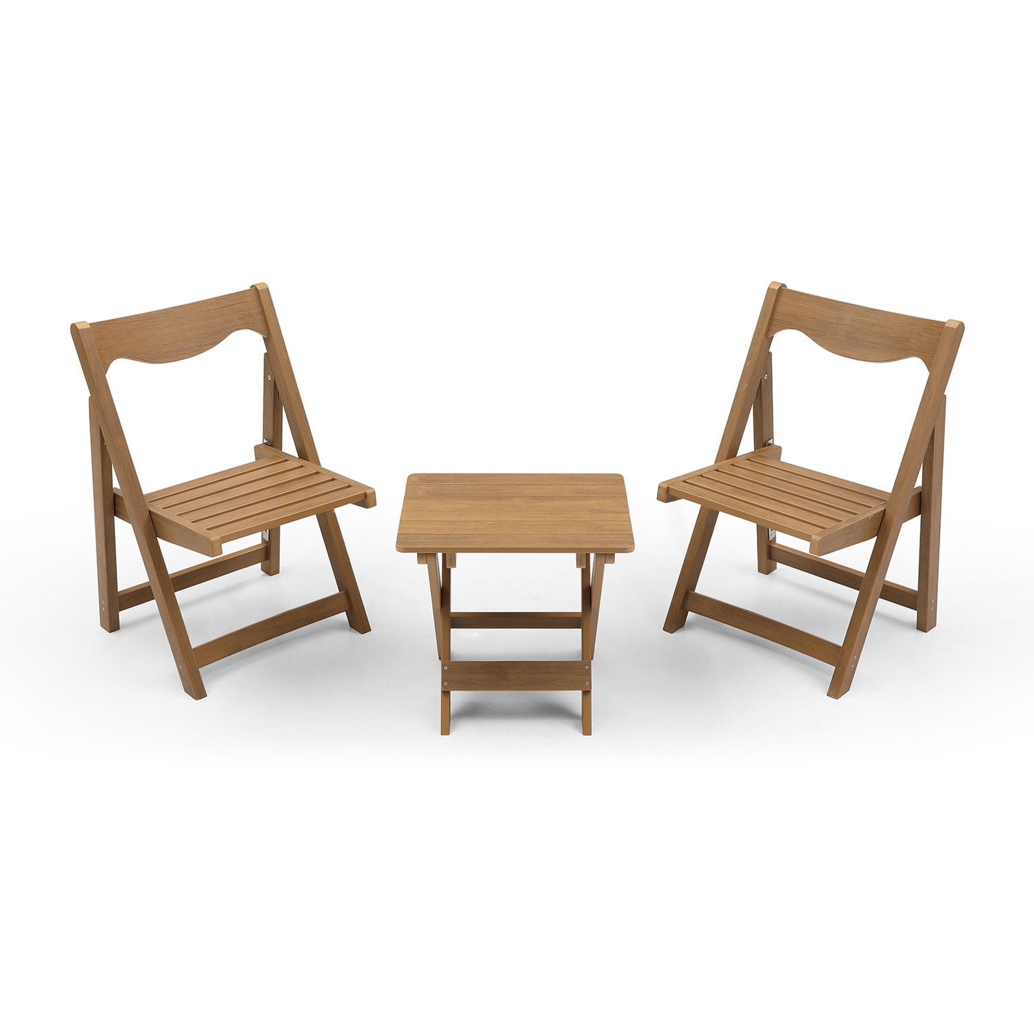 Outdoor Bistro Set, Foldable Small Table and Chair Set with 2 Chairs for Small Spaces, Teak