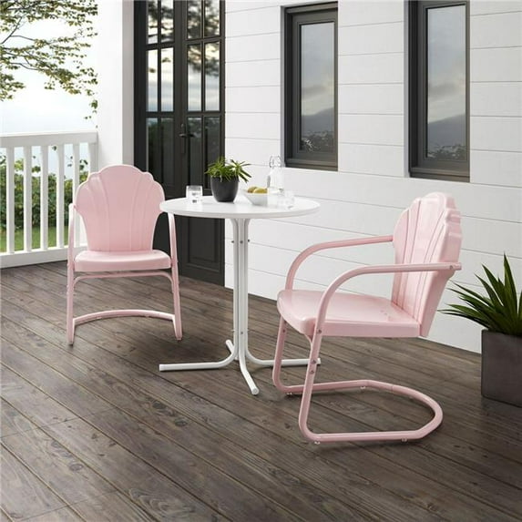 Outdoor Bistro Set, Pastel Pink Gloss & White Satin - Bistro Table & 2 Chairs - 3 Piece
