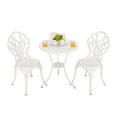 thumbnail image 1 of Villeston Outdoor Bistro Table and Chair set of 2, 3 Piece Outdoor Patio Set, Tulip Pattern Cast Aluminum Patio Bistro Set for Garden, Balcony, Poolside, Durable Rust All-Weather Resistance, White, 1 of 8