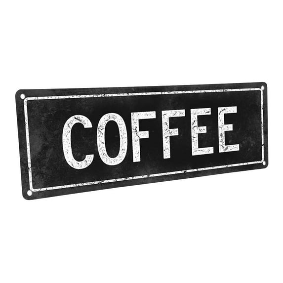 Outdoor Black Coffee 4"x12" Metal Sign, Wall Décor for Kitchen and Dining