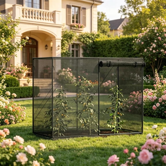 Outdoor Black Crop Cage Garden Crop Shield Tent Large Plant Protection Cage with Zipper Walk-in Door, HDPE Mesh & Steel Frame for Vegetable Fruits Horticulture