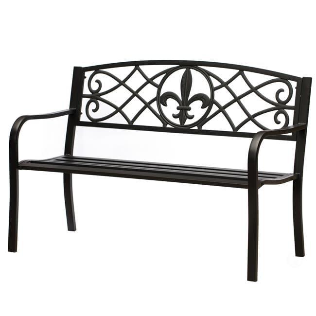 Black Cast Iron and Steel Outdoor Garden Patio Bench
