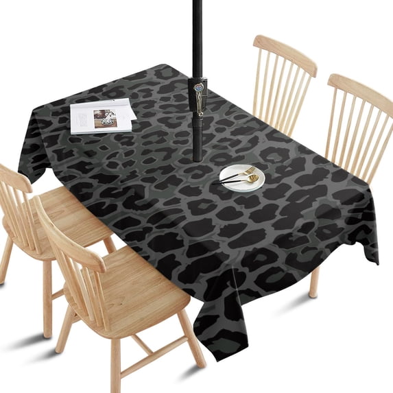 Outdoor Black Leopard Tablecloth with Umbrella Hole and Zipper,Rectangle Waterproof Wrinkle Free Table Cloth Decorative Fabric Washable Table Cover for Patio, Party, Picnic 60 X 84 Inch