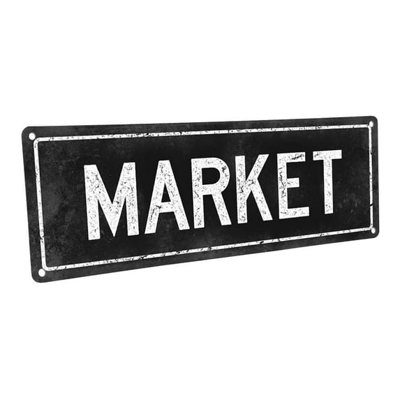 Outdoor Black Market 4"x12" Metal Sign, Wall Décor for Kitchen and Dining