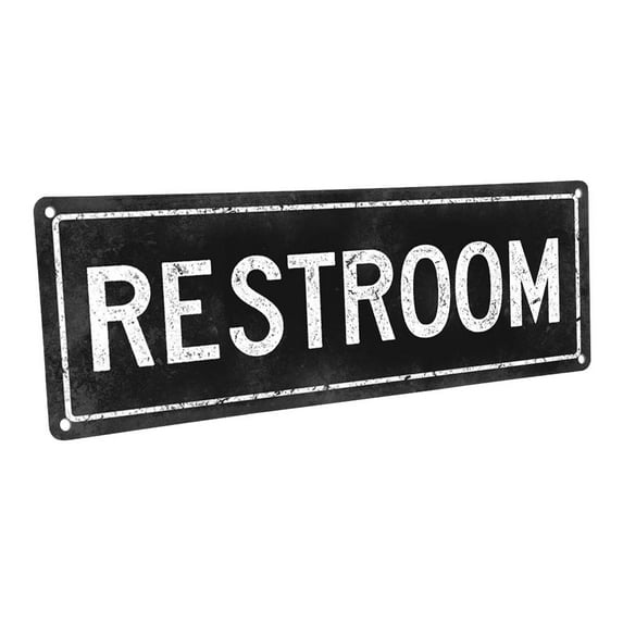 Outdoor Black Restroom 4"x12" Metal Sign, Wall Décor for Bath and Laundry