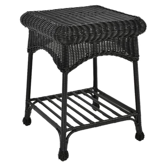 Outdoor Black Wicker End Table