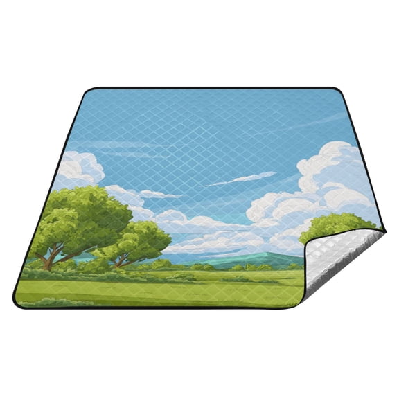 Outdoor Blanket For Camping Water Proof Quilted Picnic Mat 78'x78' Spring Scenery