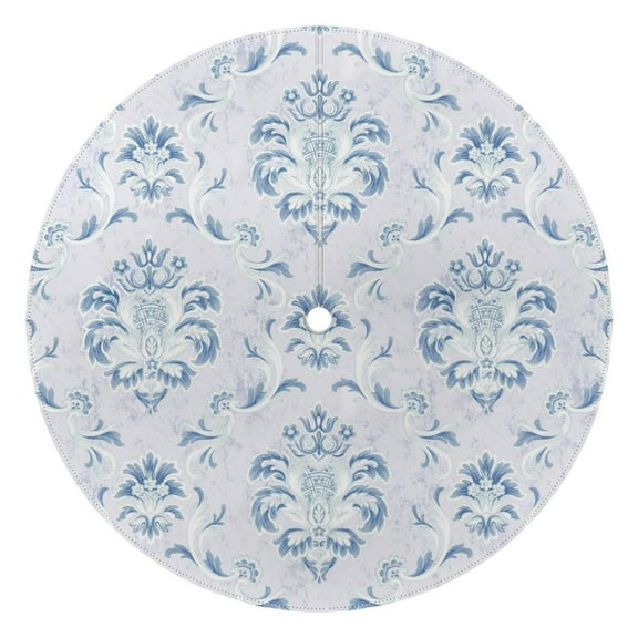 Outdoor Blue Grey Baroque Tablecloth with Umbrella Hole and Zipper,Round Waterproof Wrinkle Free Table Cloth Decorative Fabric Washable Table Cover for Patio, Party, Picnic 60 X 60 Inch