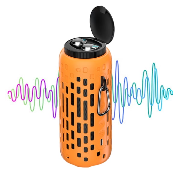 Outdoor Bluetooth Audio Earphones Wireless Bluetooth Headset in One Cool RGB Lighting, Bass Touching Wireless Earphones, and Speaker - orange