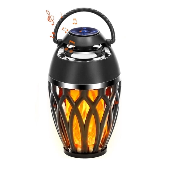 Outdoor Bluetooth Speaker Flame Lights Warm Yellow Glow Bluetooth 5.0 IPX5 Waterproof 360 Stereo Sound TWS 3 Mounting