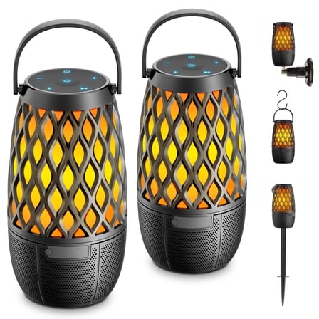 Outdoor Bluetooth Speakers, Waterproof Portable Wireless Speaker with Flame Lights, Multi-Sync up to 100, Gifts for Men Women, Tiki Torch Lantern for Patio Garden Party,2Pack Easter Gifts