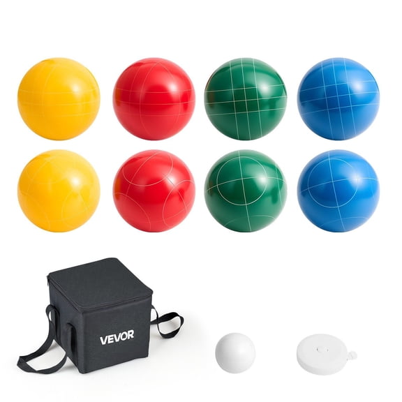 Family Bocce Ball Game Set 8 Large 100mm Resin Balls, Pallino, Carrying Case & Measuring Rope in 4 Bright Colors
